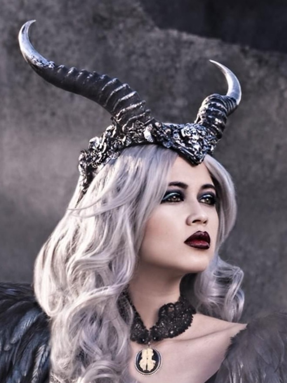 Gothic Silver Succubus Horned Headpiece